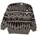 VINTAGE Mens V-Neck Jumper Sweater Large Grey Geometric Acrylic