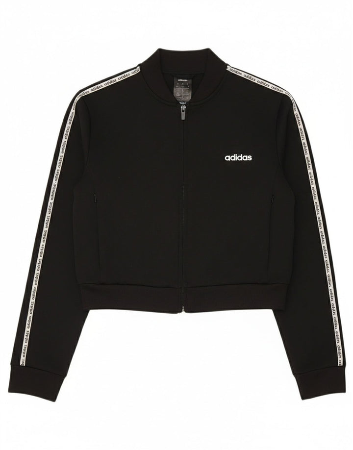 Adidas Damen Climalite Crop Trainingsanzug Top Jacke UK 12/14 Medium Schwarz