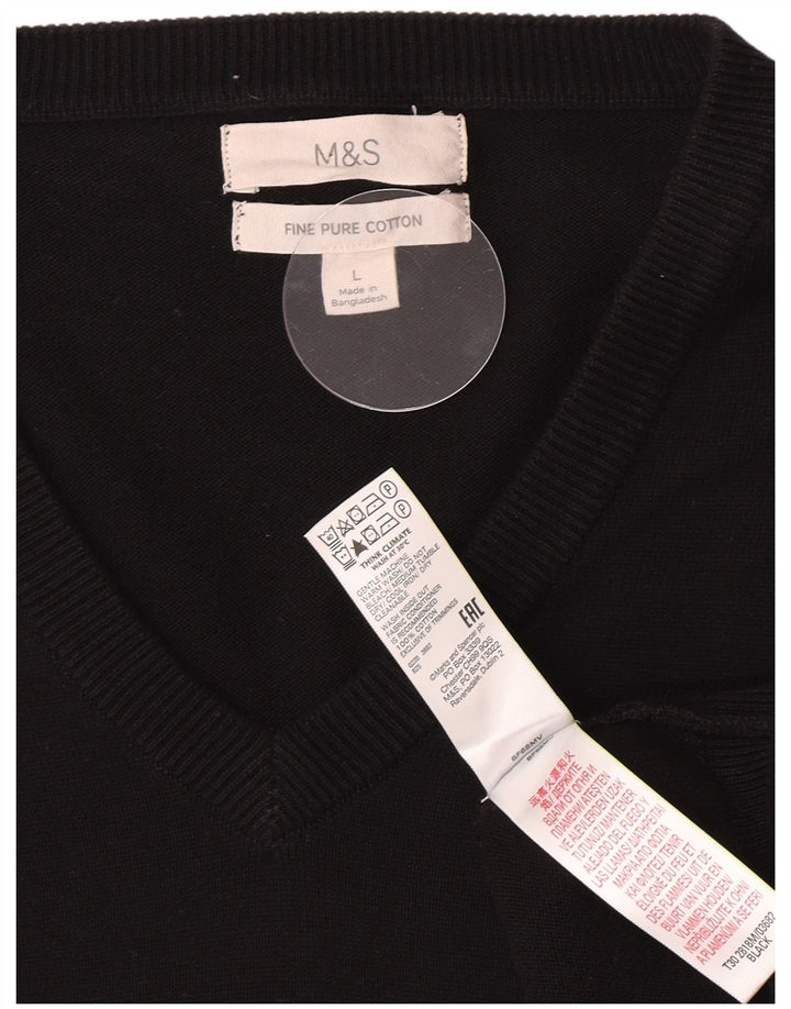 Marks & Spencer Herren-Pullover mit V-Ausschnitt, groß, aus schwarzer Baumwolle