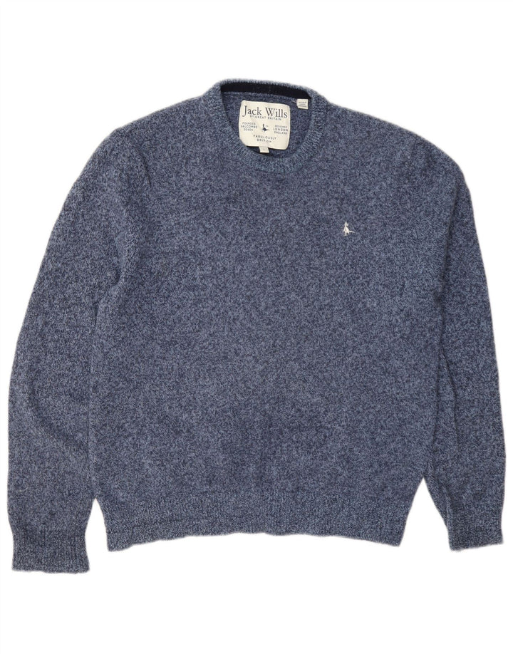 Jack Wills Herren-Pullover mit Rundhalsausschnitt, groß, blau gesprenkelte Wolle