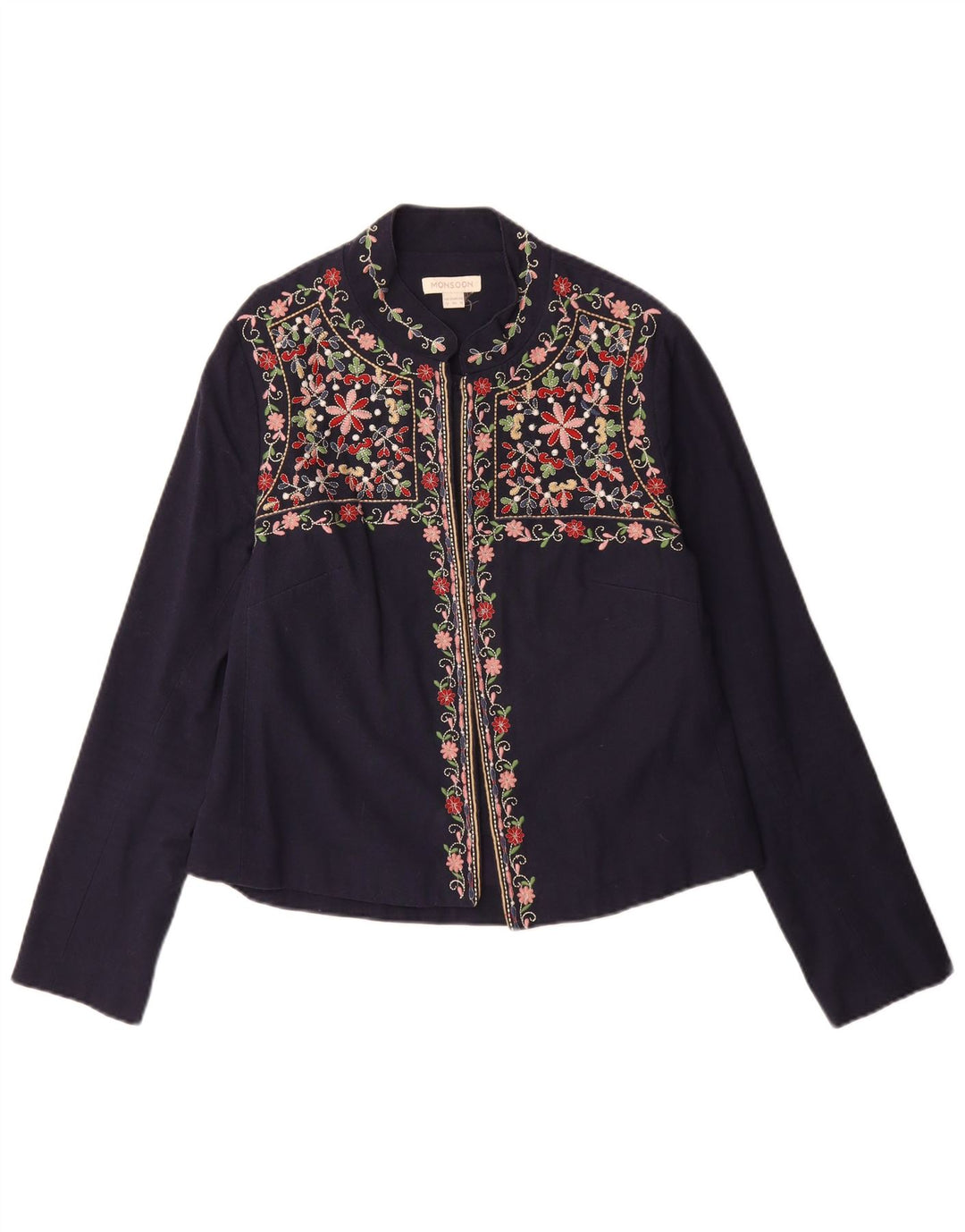 MONSOON Damen-Hemdbluse, UK 12, mittelgroß, marineblau, geblümt, Baumwolle