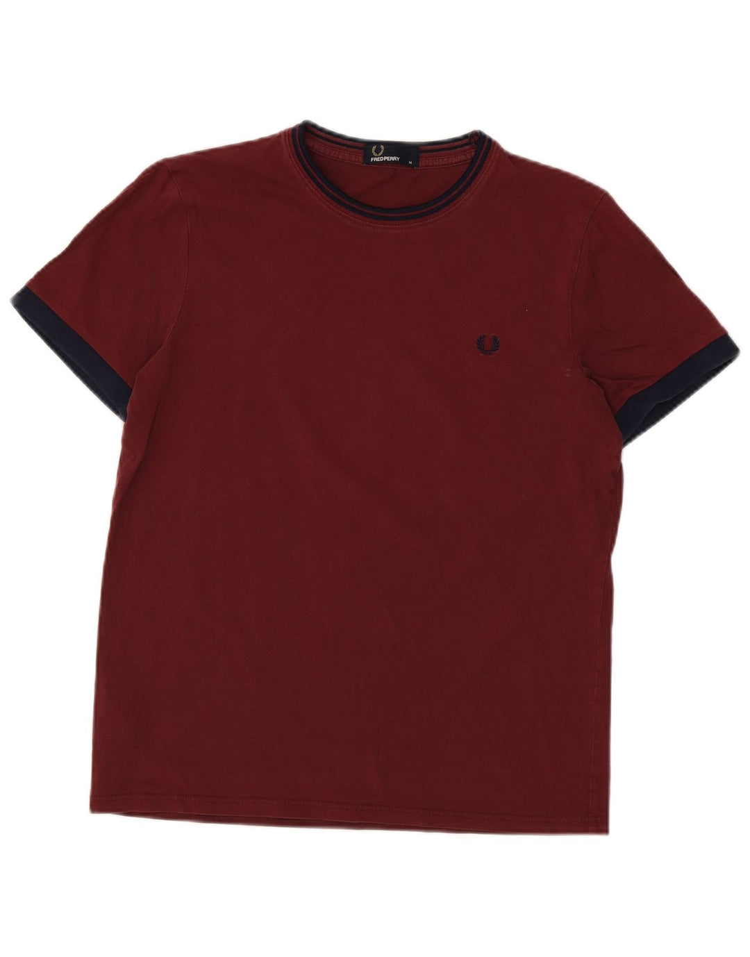 FRED PERRY Herren-T-Shirt-Oberteil, mittleres Burgunderrot, Colourblock-Baumwolle