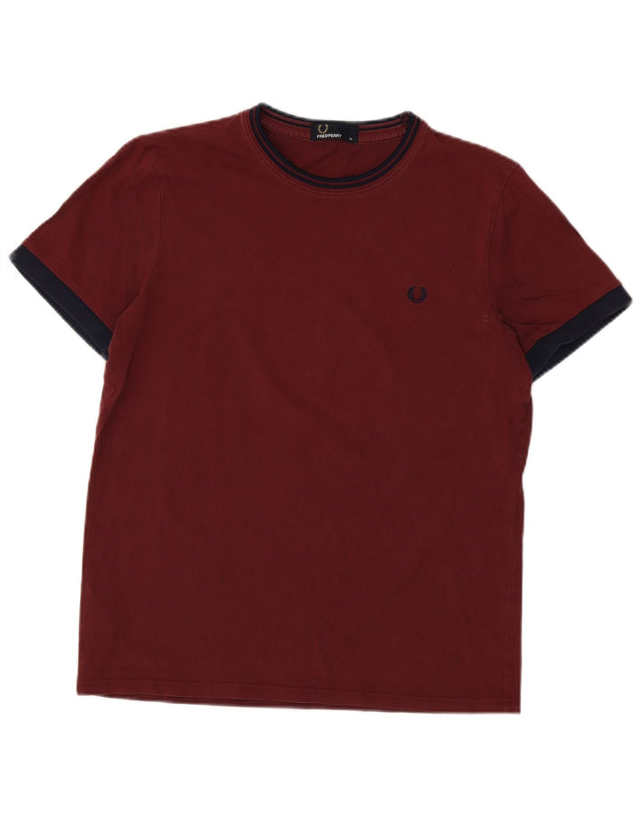 FRED PERRY Herren-T-Shirt-Oberteil, mittleres Burgunderrot, Colourblock-Baumwolle