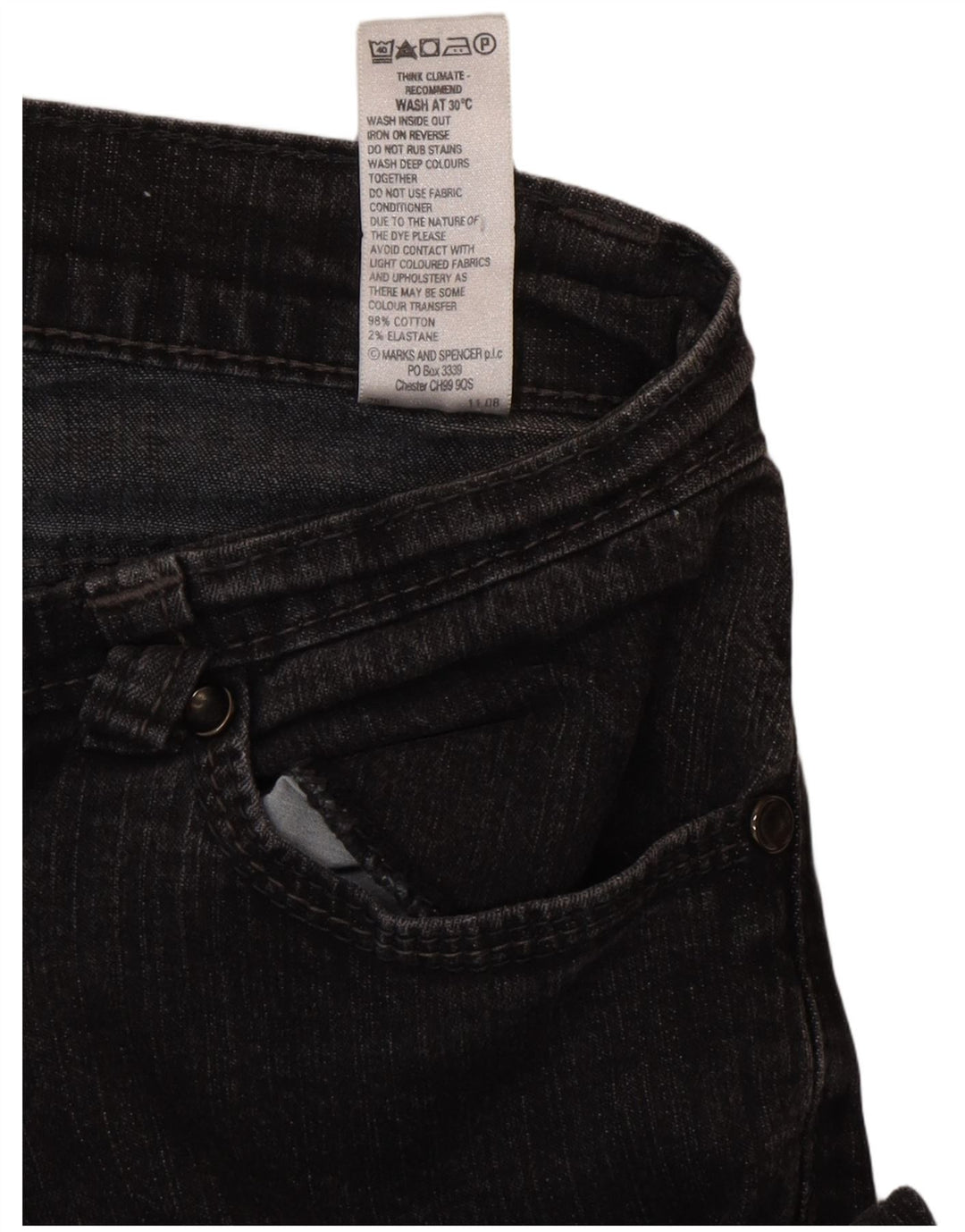 Marks & Spencer Damen Bootcut Jeans UK 10 Small W27 L29 Schwarze Baumwolle