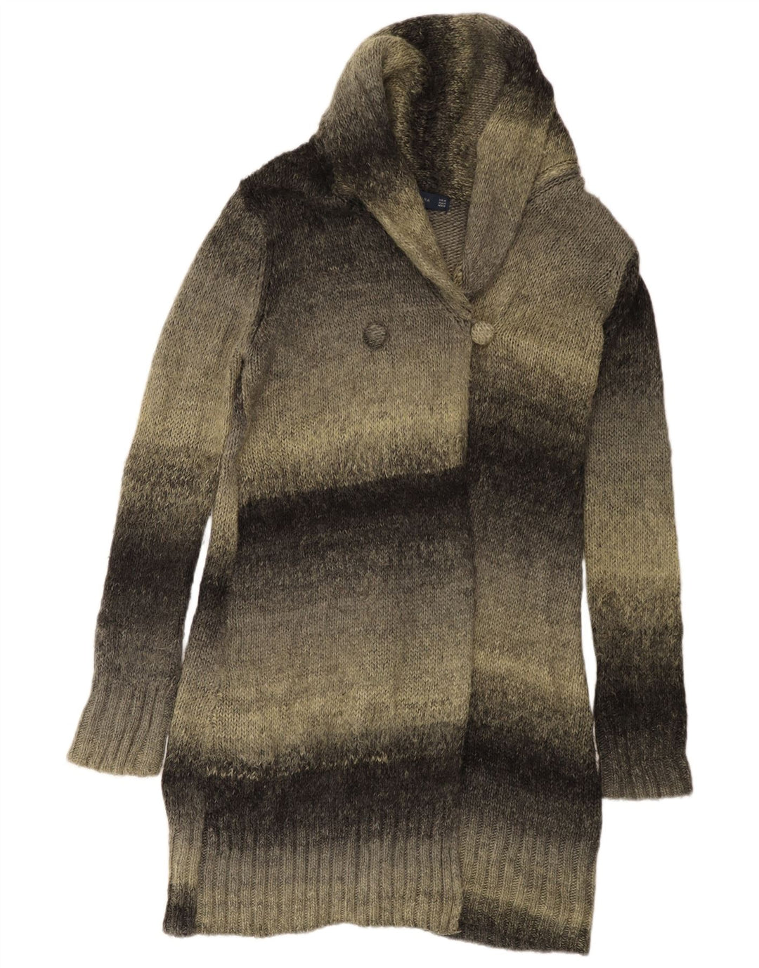 Zara Damen Longline-Cardigan-Pullover UK 14 Mittelgrau gestreift aus Acryl