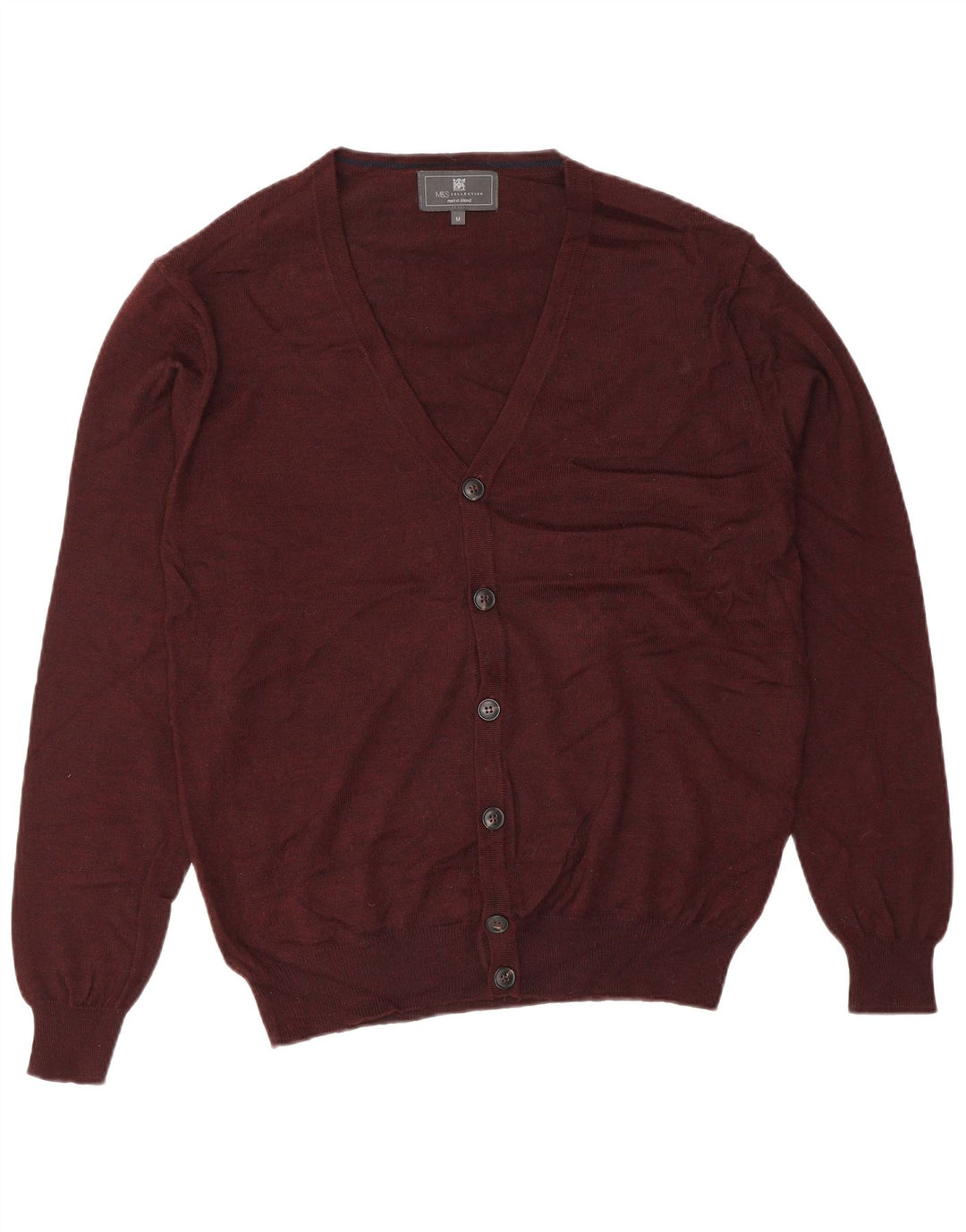 Marks & Spencer Herren-Strickjacke, mittelgroßes Burgunderrot, Acryl