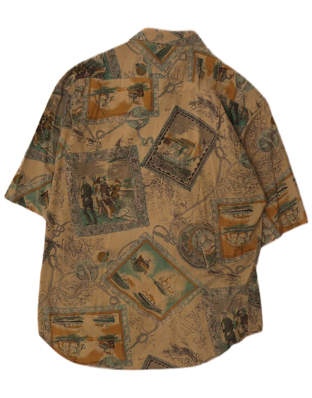 Studio Herren-Kurzarmhemd mit Grafik, groß, Beige, Patchwork-Viskose