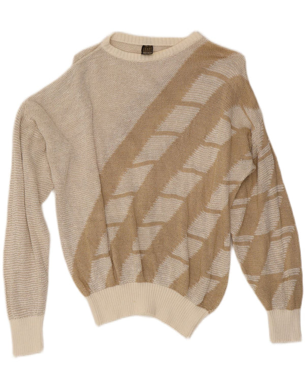 Vintage Damen Pullover mit U-Boot-Ausschnitt, Gr. 16, groß, beige, geometrisch