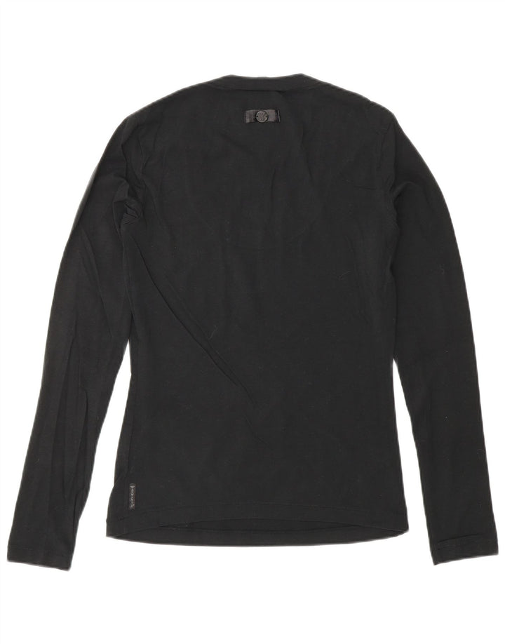 ARMANI JEANS Damen Top Langarm UK 10 Small Schwarze Baumwolle