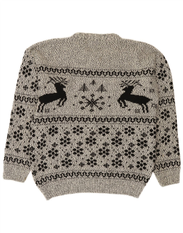 Cotton Republic Herren-Pullover mit Rundhalsausschnitt, Mittelgrau, Fair Isle