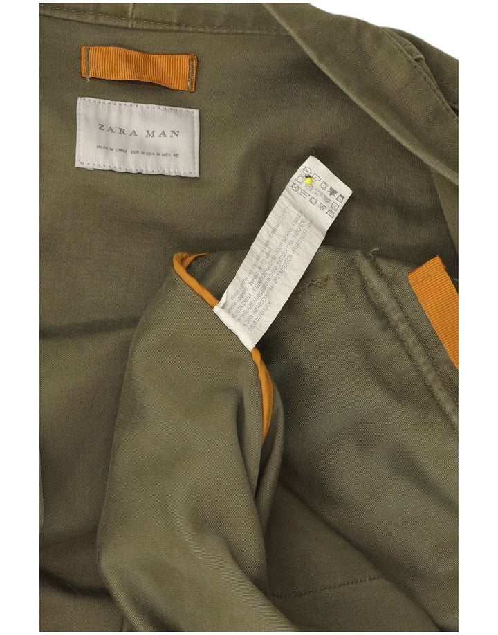 Offene Blazerjacke für Herren von Zara, UK 38, mittelgrüne Baumwolle