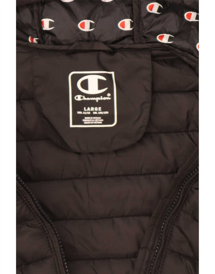 Champion Wattierte Jacke mit Kapuze für Jungen, 11–12 Jahre, Größe L, Schwarz, Polyester