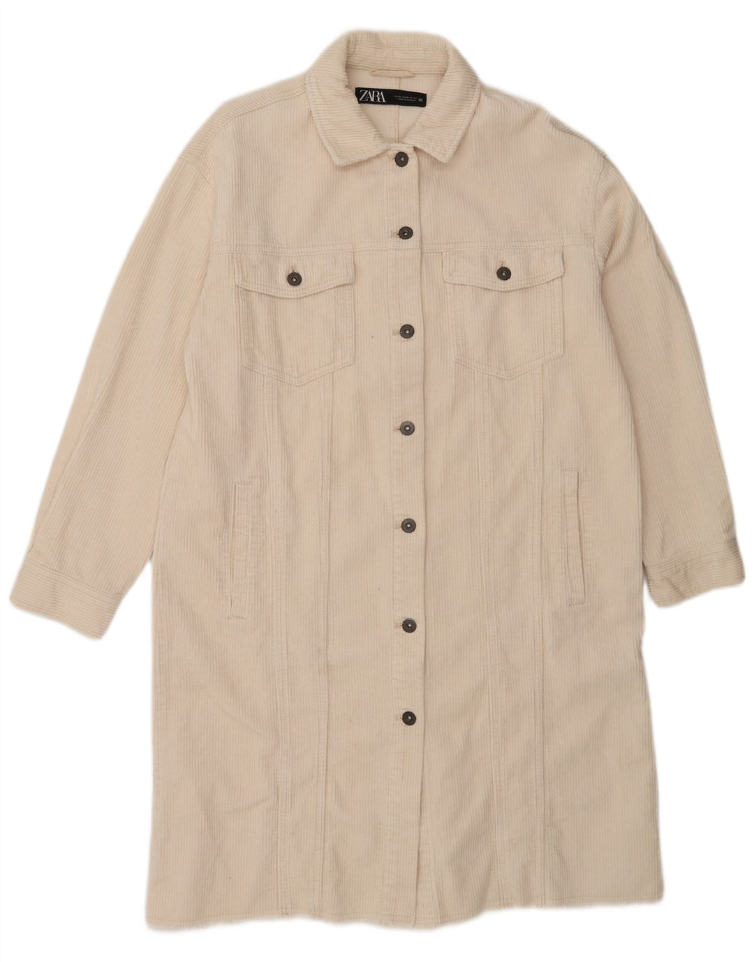 Zara Damen Cordmantel UK 12 Mittelweiße Baumwolle