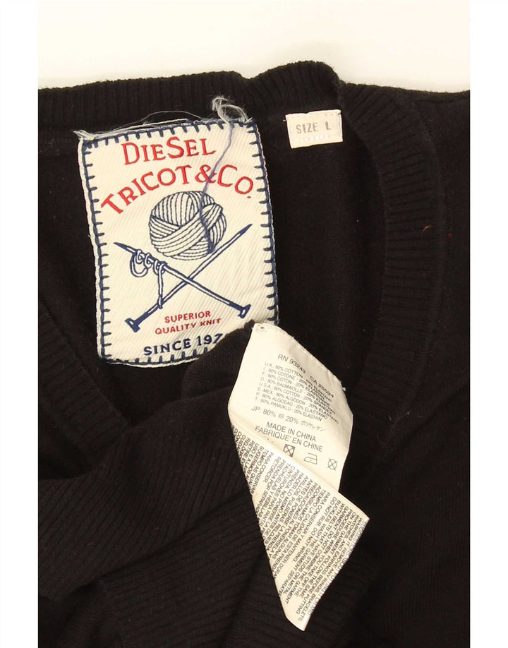 Diesel Herren-Pullover mit V-Ausschnitt, groß, aus schwarzer Baumwolle