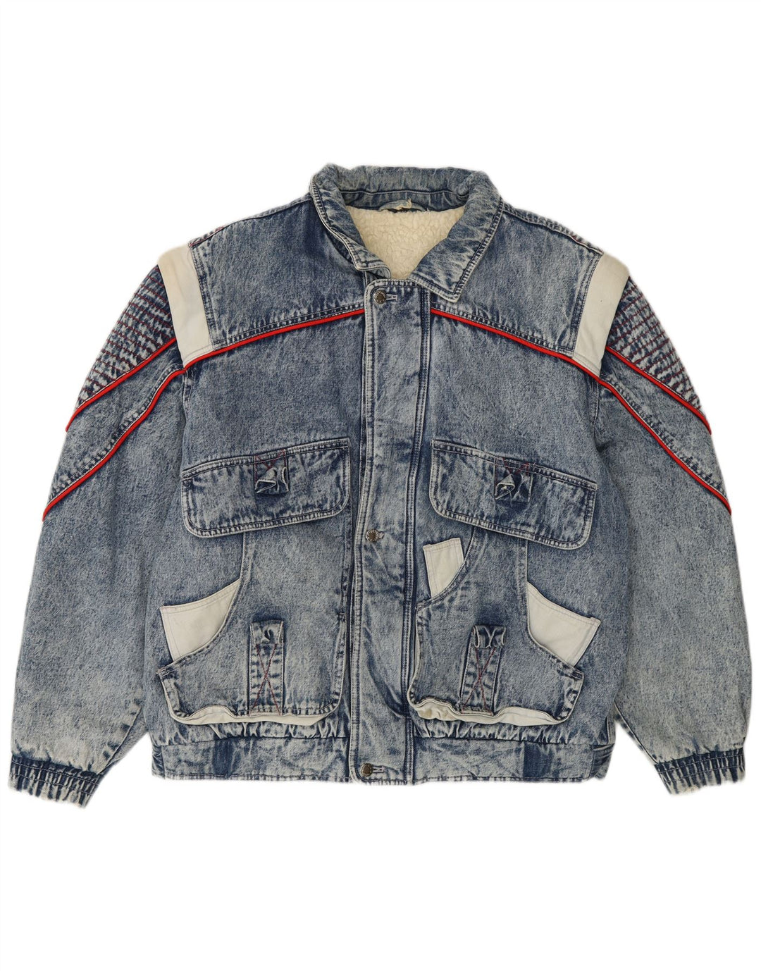 Vintage Herren Sherpa Jeansjacke IT 48/50 Mittelblaue Colourblock-Baumwolle