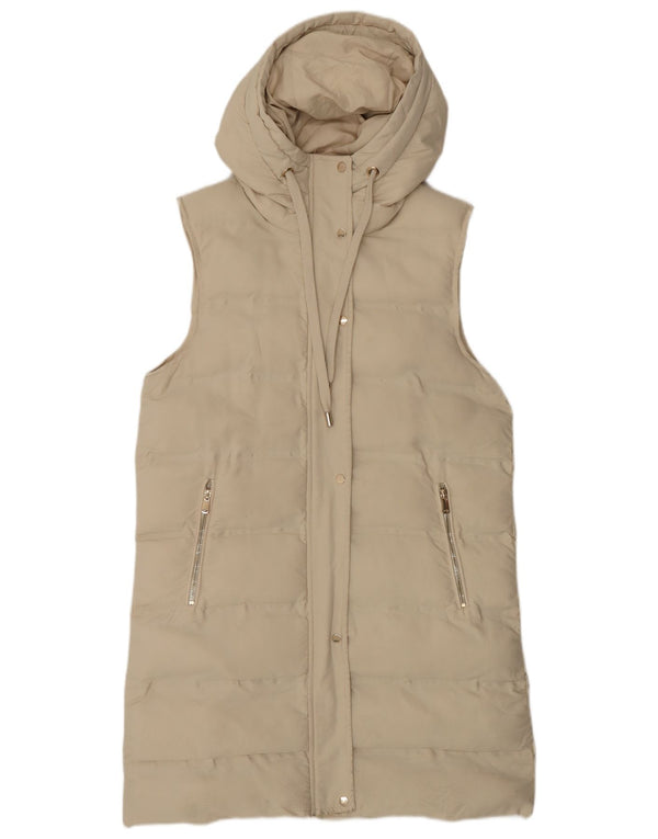 Zara Damen Kapuzen-Longline-Wattierungsweste UK 10 Small Beige