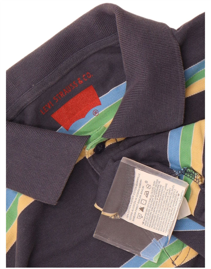 Levi's Herren-Langarm-Poloshirt aus mittelblauer, gestreifter Baumwolle