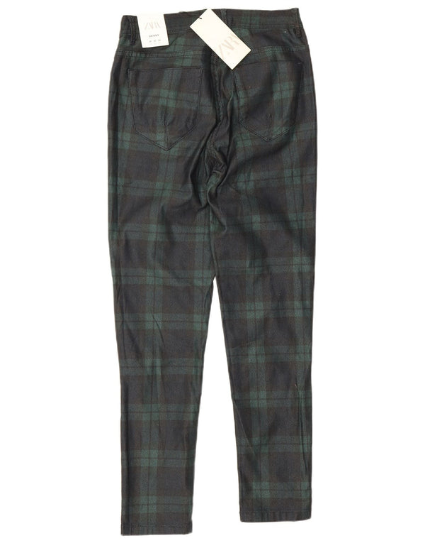 Zara Herren Skinny Casual Hose EU 38 Small W30 L26 Grün karierte Baumwolle