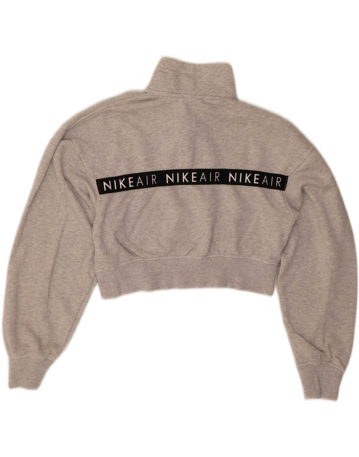 Nike Womens Graphic Crop Sweatshirt Pullover UK 6 XS Graue Baumwolle