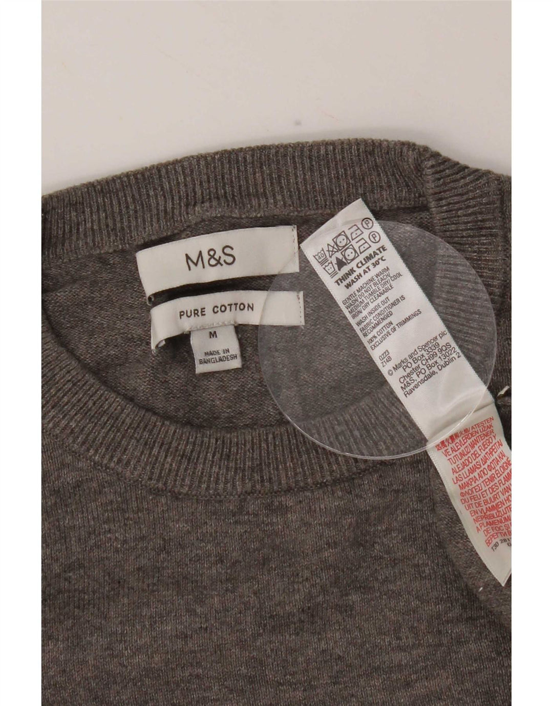 Marks & Spencer Herren-Pullover mit Rundhalsausschnitt, mittelgraue Baumwolle
