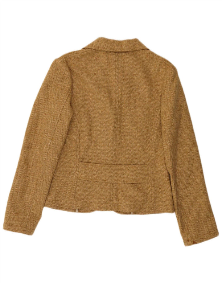 FLANNEL BAY Damen-Blazerjacke mit 3 Knöpfen, IT 44, mittelbeige mit Fischgrätenmuster