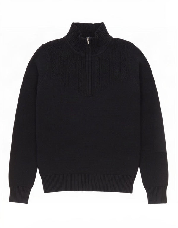 Izod Womens Zip Neck Jumper Sweater UK 10 Small Black Cotton