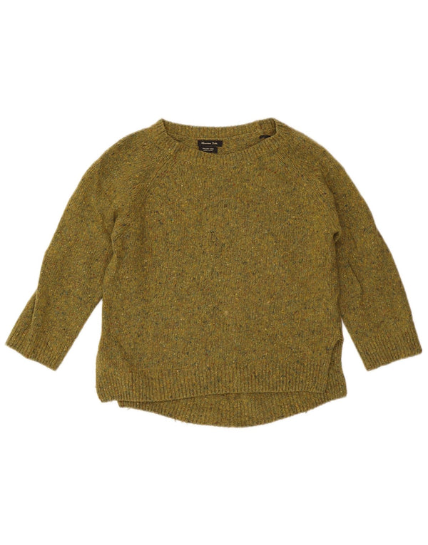 Massimo Dutti Damen-Pullover mit U-Boot-Ausschnitt, Gr. 10, Größe S, Khaki, gefleckt