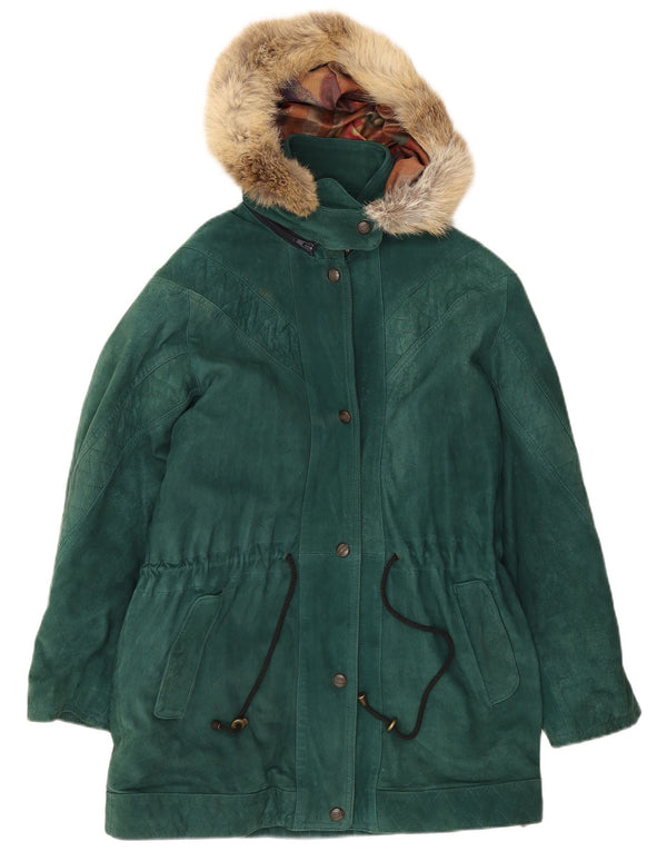 Vintage Damen Wildleder übergroße Parkajacke IT 40 Kleines grünes Leder