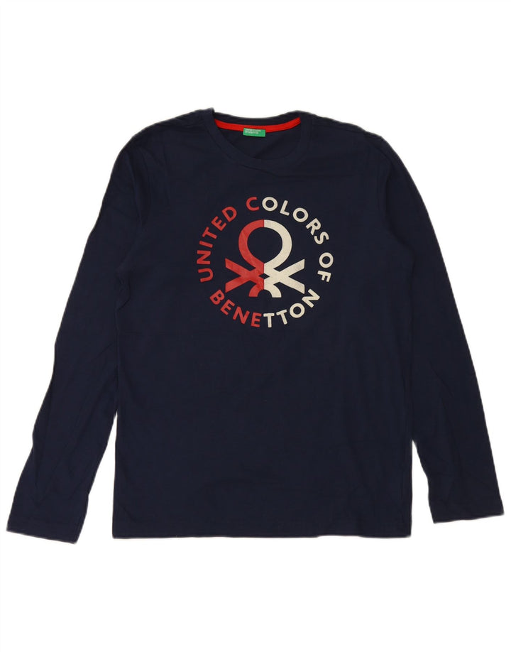 BENETTON Jungen Grafik-Top, langärmlig, 13–14 Jahre, 3XL, Marineblau, Baumwolle