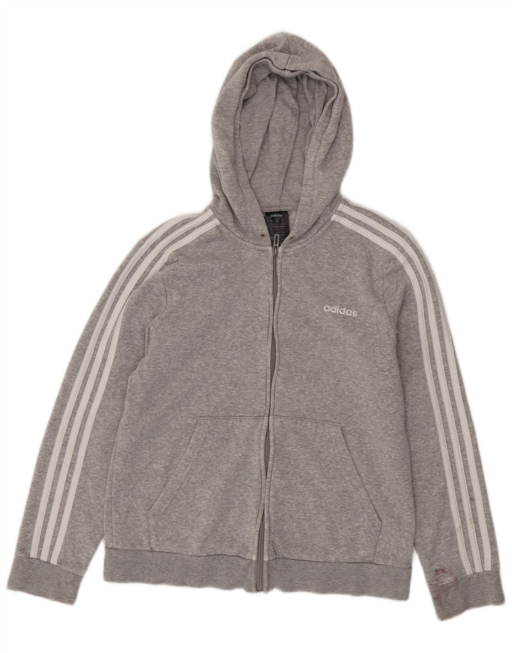 ADIDAS Damen Crop Zip Hoodie Pullover UK 16/18 Große graue Baumwolle