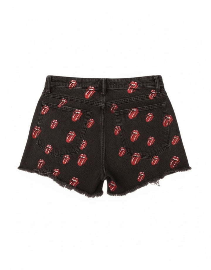 Zara Womens Graphic Distressed Denim Shorts EU 40 Medium W30 Schwarz