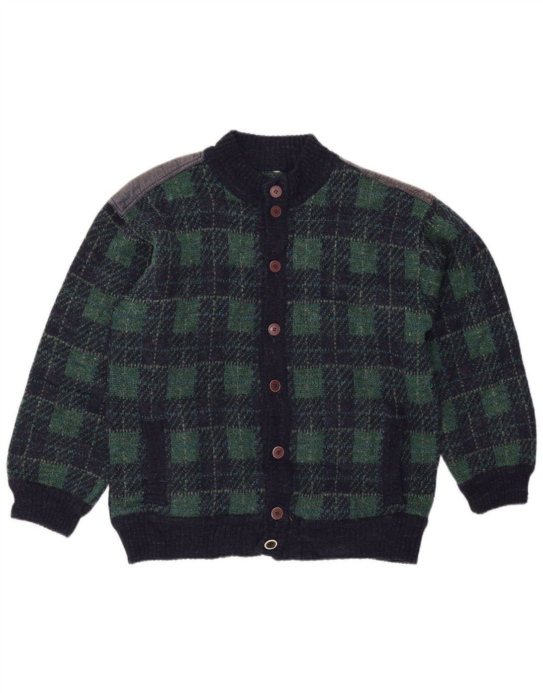 Vintage Herren Cardigan Pullover IT 54 XL Marineblau karierte Wolle