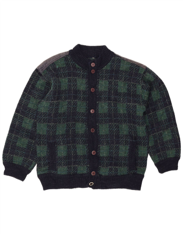 Vintage Herren Cardigan Pullover IT 54 XL Marineblau karierte Wolle