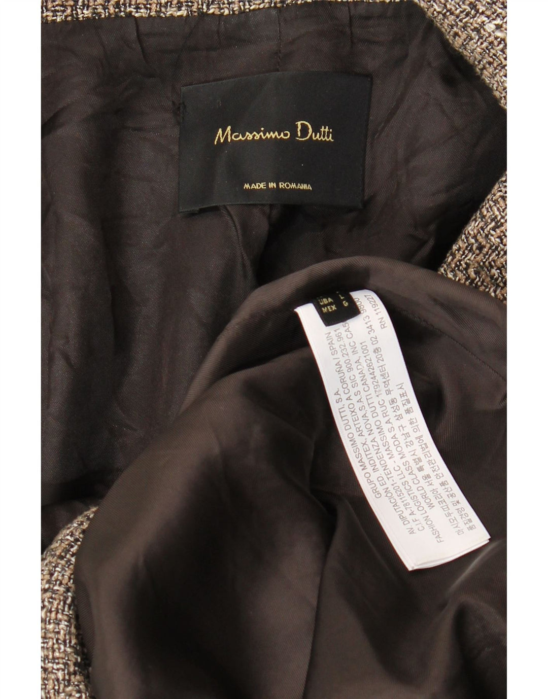 Massimo Dutti Damen Zweireihiger Mantel UK 16 Großes graues Fischgrätenmuster