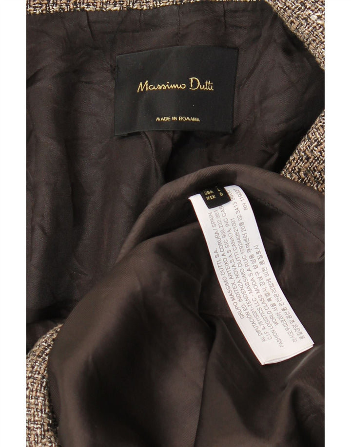 Massimo Dutti Damen Zweireihiger Mantel UK 16 Großes graues Fischgrätenmuster