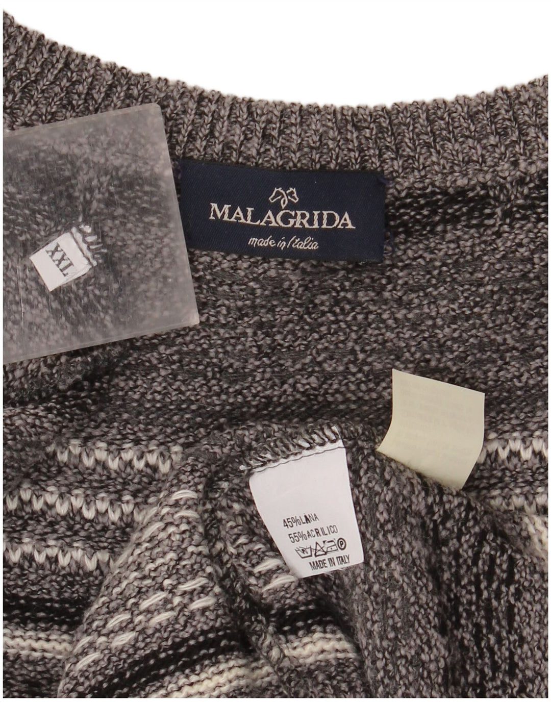Malagrida Herren-Pullover mit U-Boot-Ausschnitt, 2XL, grau gestreifte Wolle