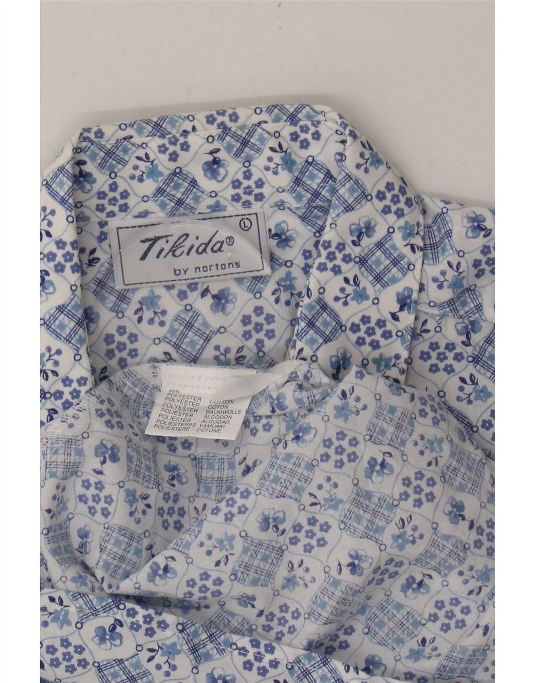 TIKIDA Womens Shirt Large Blue Floral Polyester Vintage TIKIDA and Second-Hand TIKIDA from Messina Hembry 