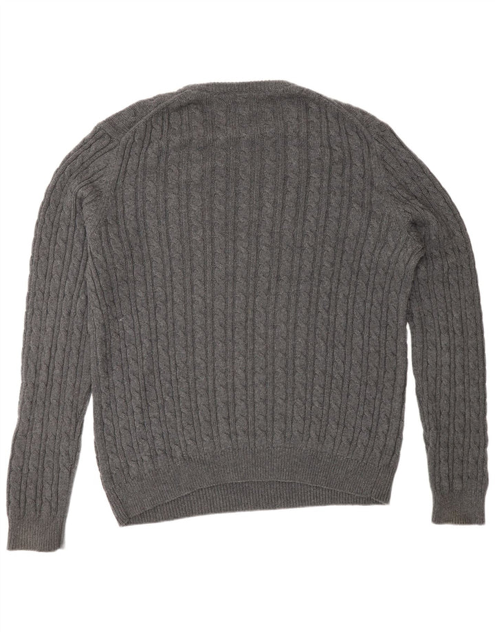 Farah Herren Vintage-Pullover mit Rundhalsausschnitt, groß, aus grauer Baumwolle