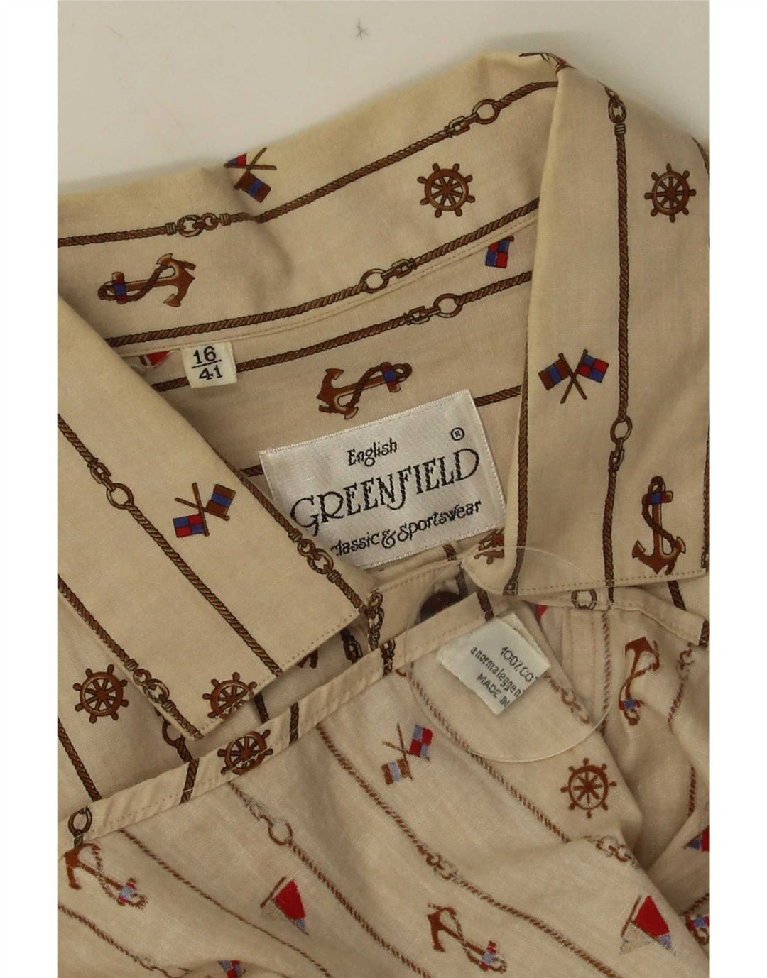 Greenfield Herren-Pulloverhemd mit abstraktem Muster, Größe 41 16, groß, Beige