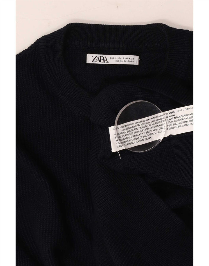 Zara Herren-Pullover mit Rundhalsausschnitt, Größe S, marineblaue Baumwolle