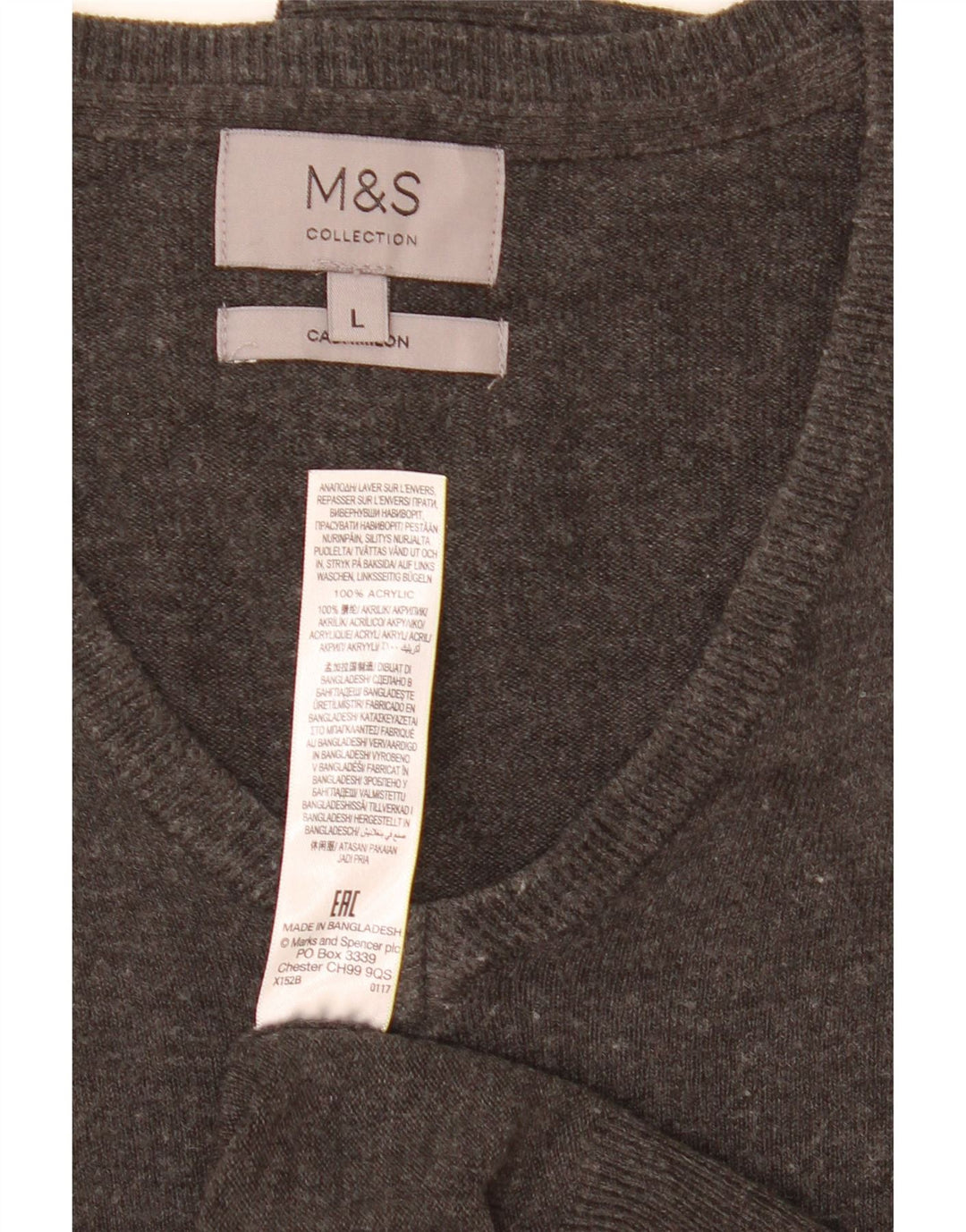 Marks & Spencer Herren-Pullover mit V-Ausschnitt, groß, Acryl, Grau