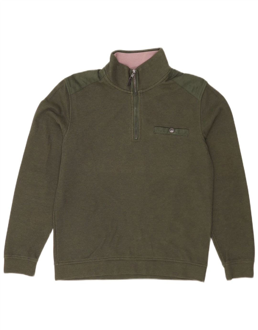 Ted Baker Herren-Sweatshirt mit Reißverschluss am Hals, Größe 2, Größe S, Khaki, Baumwolle