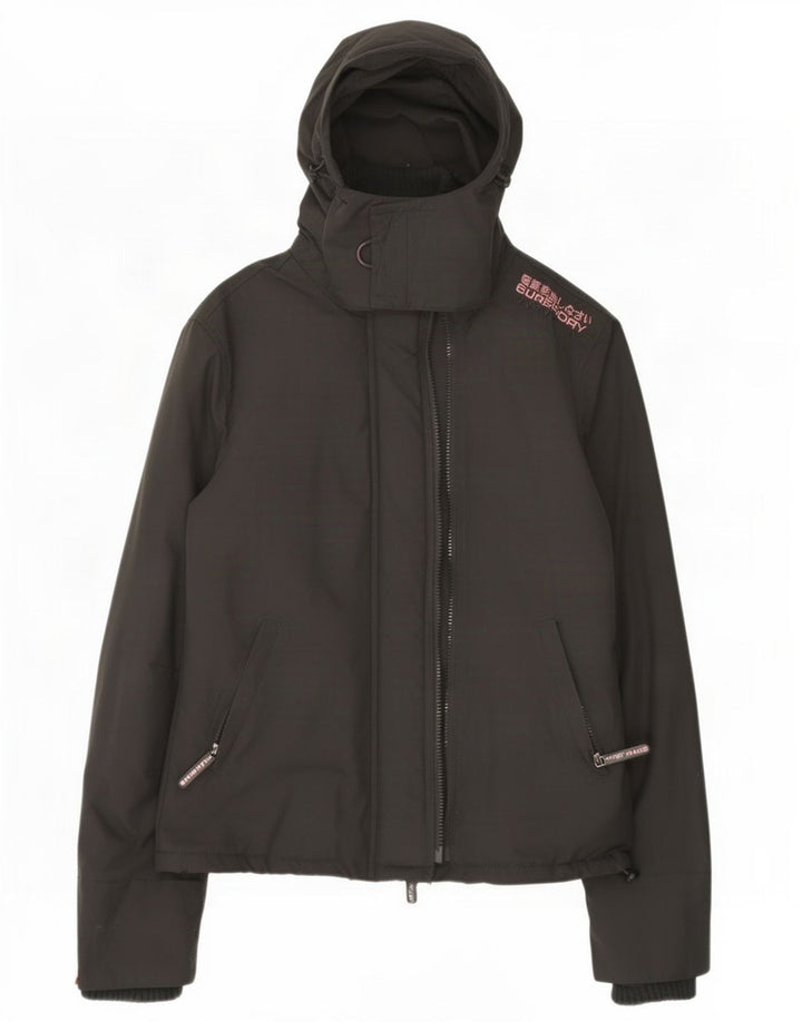 Superdry Damen-Windbreakerjacke mit Kapuze, UK 14, mittelgraues Nylon