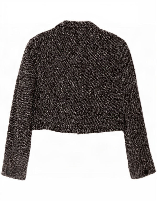 Max Mara Damen Crop 4-Knopf-Blazer-Jacke, UK 14, mittelgrau gesprenkelte Wolle