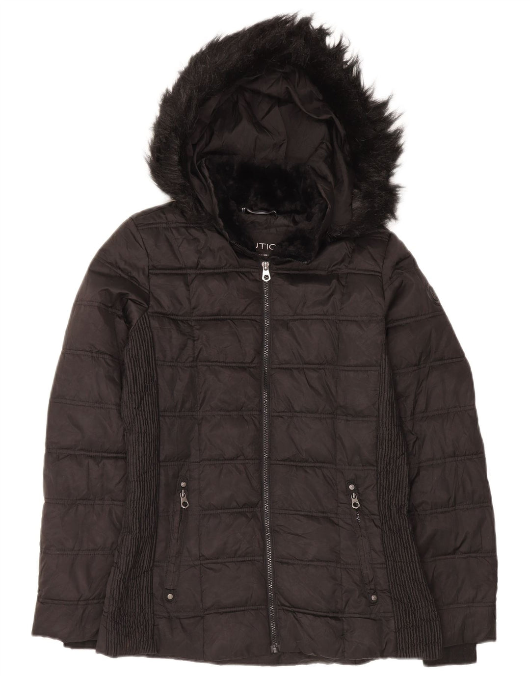 Nautica Damen-Kapuzen-Übergröße, wattierte Jacke, Größe S, UK 10, Schwarz, Polyester