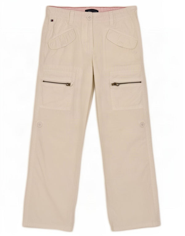 Tommy Hilfiger Mädchen-Cargohose mit weitem Bein, 7–8 Jahre, W24 L22, weiße Baumwolle