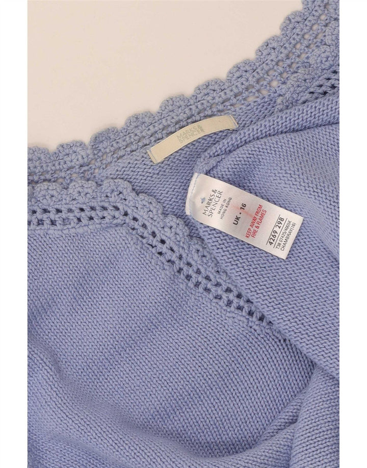 Marks & Spencer Damen Top Langarm UK 16 Large Blau Baumwolle