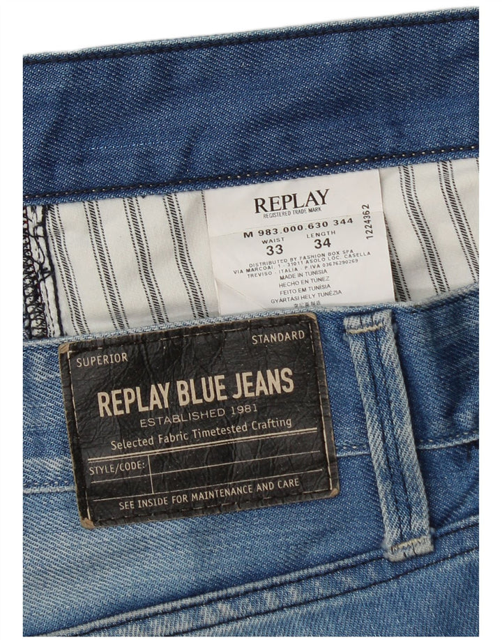 Replay Herren Waitom Denim Shorts W33 Große blaue Baumwolle