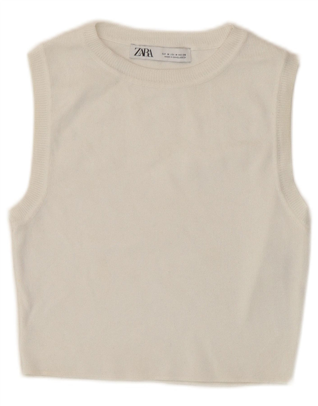 Zara Damen Ärmelloses Crop Top UK 12 Mittelweiße Viskose