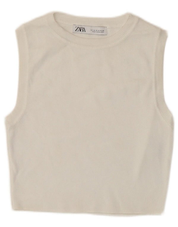 Zara Damen Ärmelloses Crop Top UK 12 Mittelweiße Viskose